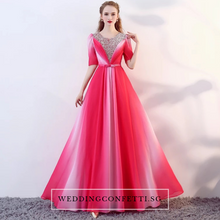 將圖片載入圖庫檢視器，The Octavia Fuschia / Red / Green / Blue Long Sleeves Ombre Dress - WeddingConfetti