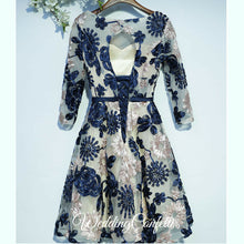 將圖片載入圖庫檢視器，The Ophelia Blue Long Sleeve Lace Dress - WeddingConfetti