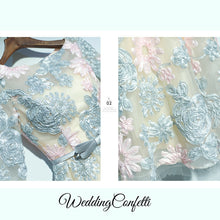 將圖片載入圖庫檢視器，The Ophena Grey and Pink Long Sleeve Lace Dress - WeddingConfetti
