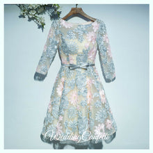 將圖片載入圖庫檢視器，The Ophena Grey and Pink Long Sleeve Lace Dress - WeddingConfetti