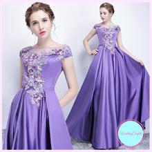 將圖片載入圖庫檢視器，The Prunella Purple Lilac Off Shoulder Gown - WeddingConfetti