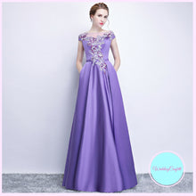 將圖片載入圖庫檢視器，The Prunella Purple Lilac Off Shoulder Gown - WeddingConfetti