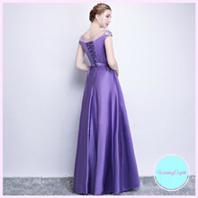 將圖片載入圖庫檢視器，The Prunella Purple Lilac Off Shoulder Gown - WeddingConfetti