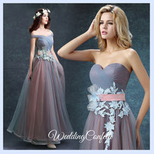 將圖片載入圖庫檢視器，The Regalia Tulle Lace Off Shoulder Blue Gown - WeddingConfetti