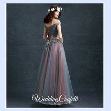 將圖片載入圖庫檢視器，The Regalia Tulle Lace Off Shoulder Blue Gown - WeddingConfetti