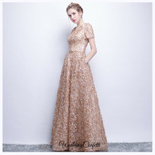 將圖片載入圖庫檢視器，The Rikka Gold Short Sleeve Gown - WeddingConfetti