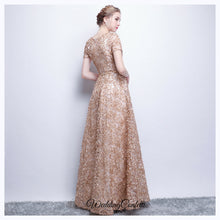 將圖片載入圖庫檢視器，The Rikka Gold Short Sleeve Gown - WeddingConfetti