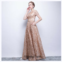 將圖片載入圖庫檢視器，The Rikka Gold Short Sleeve Gown - WeddingConfetti