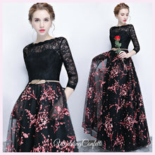 將圖片載入圖庫檢視器，The Rozalia Floral Black Long Sleeves Gown - WeddingConfetti