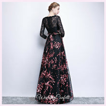 將圖片載入圖庫檢視器，The Rozalia Floral Black Long Sleeves Gown - WeddingConfetti