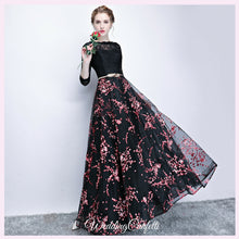 將圖片載入圖庫檢視器，The Rozalia Floral Black Long Sleeves Gown - WeddingConfetti