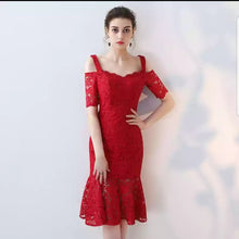將圖片載入圖庫檢視器，The Keridia Off Shoulder Black / Red Lace Dress (Available In 2 Colours) - WeddingConfetti
