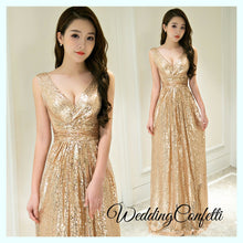 將圖片載入圖庫檢視器，The Erinsa Gold Sleeveless Evening Gown - WeddingConfetti