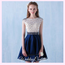 將圖片載入圖庫檢視器，The Tabitha White Navy Blue Dress (Available in Different Lengths) - WeddingConfetti