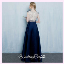 將圖片載入圖庫檢視器，The Tabitha White Navy Blue Dress (Available in Different Lengths) - WeddingConfetti