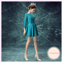 將圖片載入圖庫檢視器，The Tessa Wedding Bridal Teal Long Sleeves Short Dress - WeddingConfetti