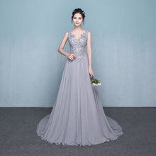將圖片載入圖庫檢視器，The Celia Grace Grey Lace Sleeveless Gown - WeddingConfetti