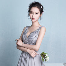 將圖片載入圖庫檢視器，The Celia Grace Grey Lace Sleeveless Gown - WeddingConfetti