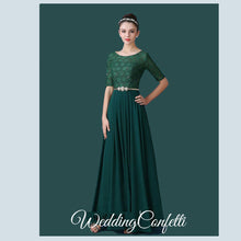 將圖片載入圖庫檢視器，The Rosetta Black / Grey / Red / Coral / Green Lace Sleeves Evening Gown - WeddingConfetti