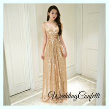 將圖片載入圖庫檢視器，The Erinsa Gold Sleeveless Evening Gown - WeddingConfetti