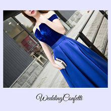 將圖片載入圖庫檢視器，The Cassandra Red / Blue / Green Off Shoulder Gown - WeddingConfetti