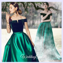 將圖片載入圖庫檢視器，The Cassandra Red / Blue / Green Off Shoulder Gown - WeddingConfetti
