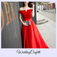 將圖片載入圖庫檢視器，The Cassandra Red / Blue / Green Off Shoulder Gown - WeddingConfetti