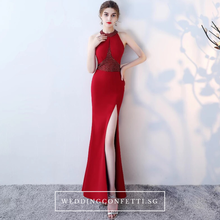 將圖片載入圖庫檢視器，The Rolinda Red Halter Gown With Slit - WeddingConfetti