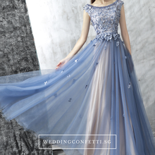 將圖片載入圖庫檢視器，The Christina Blue Lace Cap Sleeves Dress - WeddingConfetti