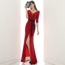 將圖片載入圖庫檢視器，The Lavinia Long Sleeves Red Sequined Gown - WeddingConfetti