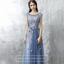 將圖片載入圖庫檢視器，The Christina Blue Lace Cap Sleeves Dress - WeddingConfetti