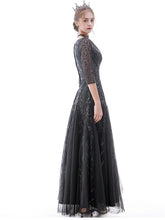 將圖片載入圖庫檢視器，The Marleigh Long Sleeve Black/Blue/Silver Gown - WeddingConfetti