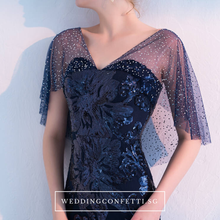 將圖片載入圖庫檢視器，The Tina Blue Cape Sleeve  Gown - WeddingConfetti