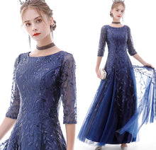 將圖片載入圖庫檢視器，The Marleigh Long Sleeve Black/Blue/Silver Gown - WeddingConfetti