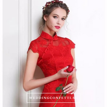 將圖片載入圖庫檢視器，The Elidia Red Oriental Lace Mandarin Collar Qipao Dress - WeddingConfetti