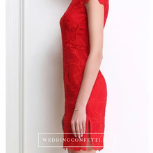 將圖片載入圖庫檢視器，The Elidia Red Oriental Lace Mandarin Collar Qipao Dress - WeddingConfetti