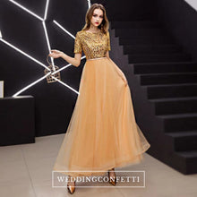 將圖片載入圖庫檢視器，The Gideon Short Sleeve Gold/Silver/Black Sequined Gown - WeddingConfetti