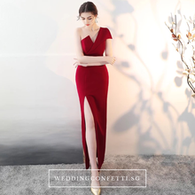 將圖片載入圖庫檢視器，The Claudine One Shoulder Red / Black / White Gown With Slit - WeddingConfetti