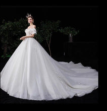將圖片載入圖庫檢視器，The Serenity Wedding Bridal Off Shoulder Glitter Champagne Gown - WeddingConfetti