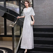 將圖片載入圖庫檢視器，The Rayna Silver Sequined Draped Sleeves Gown (Available in 2 colours) - WeddingConfetti