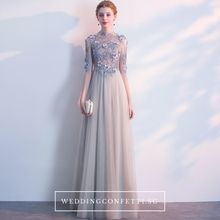 將圖片載入圖庫檢視器，The Sarah Grey Long Sleeves Lace Gown - WeddingConfetti