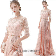 將圖片載入圖庫檢視器，The Kumie Long Sleeve Black/Red/Pink/Silver Gown - WeddingConfetti