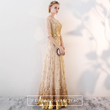 將圖片載入圖庫檢視器，The Trina Gold Long Sleeves Gown - WeddingConfetti