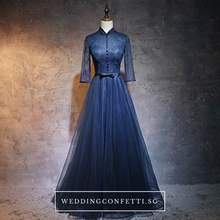將圖片載入圖庫檢視器，The Dacia Blue Long Sleeves Gown - WeddingConfetti