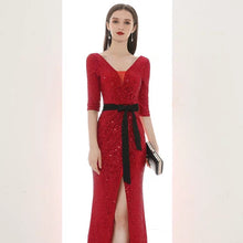 將圖片載入圖庫檢視器，The Lavinia Long Sleeves Red Sequined Gown - WeddingConfetti