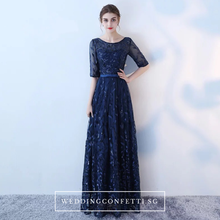 將圖片載入圖庫檢視器，The Tammy Navy Blue / Silver / Red Long Sleeves Gown - WeddingConfetti