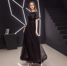 將圖片載入圖庫檢視器，The Gideon Short Sleeve Gold/Silver/Black Sequined Gown - WeddingConfetti