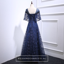 將圖片載入圖庫檢視器，The Veranda Royal Blue Cape Sleeves Gown - WeddingConfetti