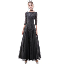 將圖片載入圖庫檢視器，The Marleigh Long Sleeve Black/Blue/Silver Gown - WeddingConfetti
