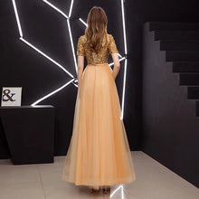 將圖片載入圖庫檢視器，The Gideon Short Sleeve Gold/Silver/Black Sequined Gown - WeddingConfetti